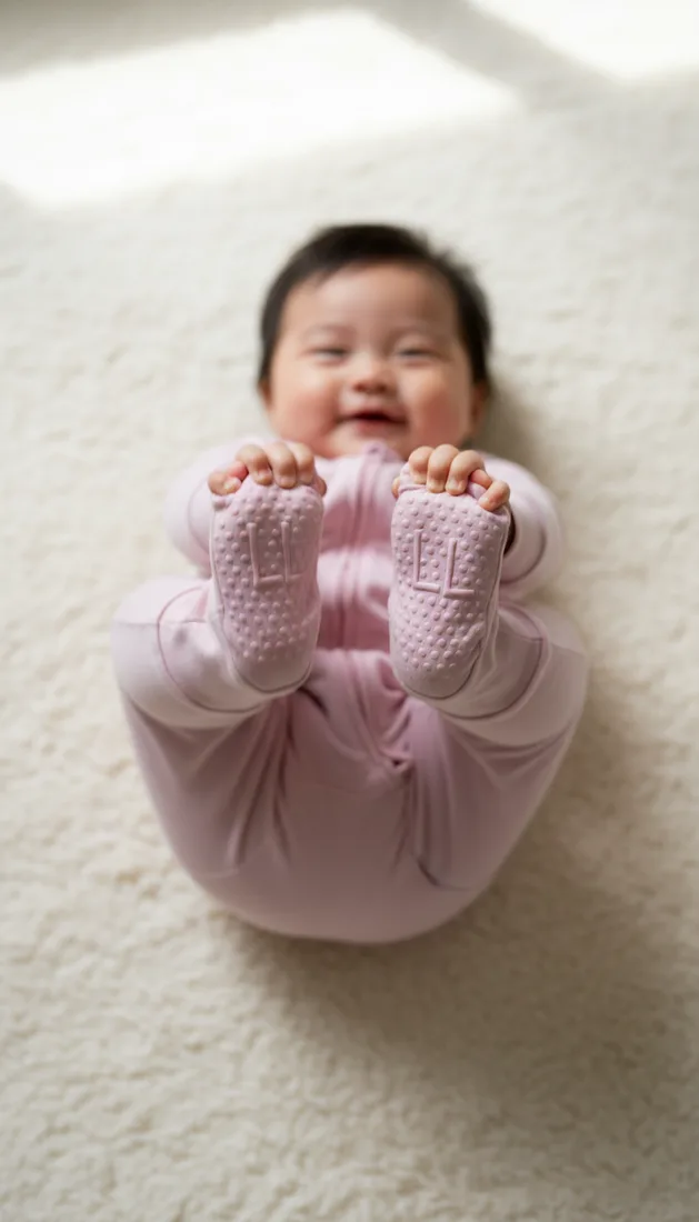 Fold-over scratch mitts (NB & 0-3M) and non-slip foot grips, built in.