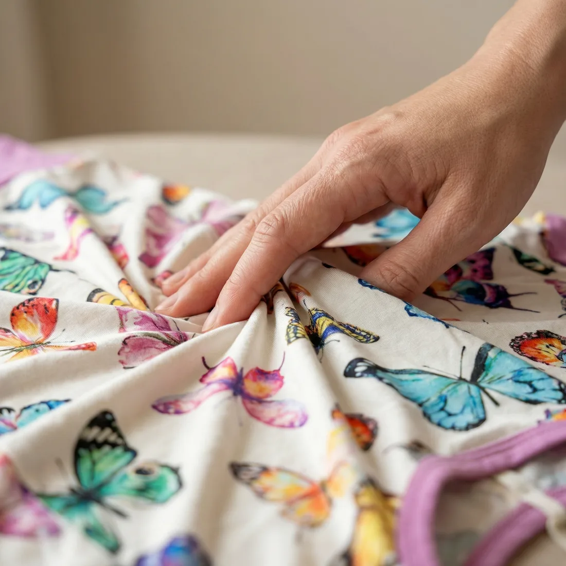A print you can love and a 95% viscose from bamboo, 5% spandex knit baby can feel.