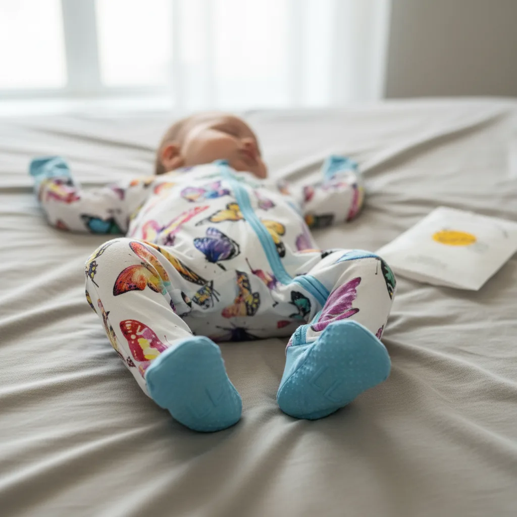 Non-slip foot grips keep new walkers steady; cuffs convert footed to footless.