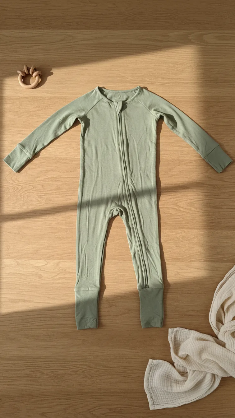 Evergreen Hush footie pajamas flat lay