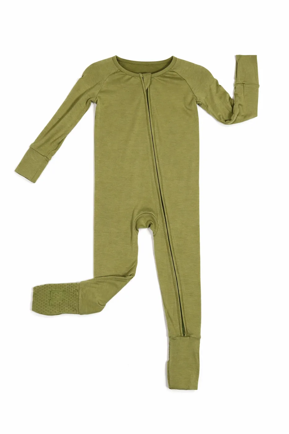 Liyah Loom Evergreen Hush viscose from bamboo baby footie pajamas in sage green